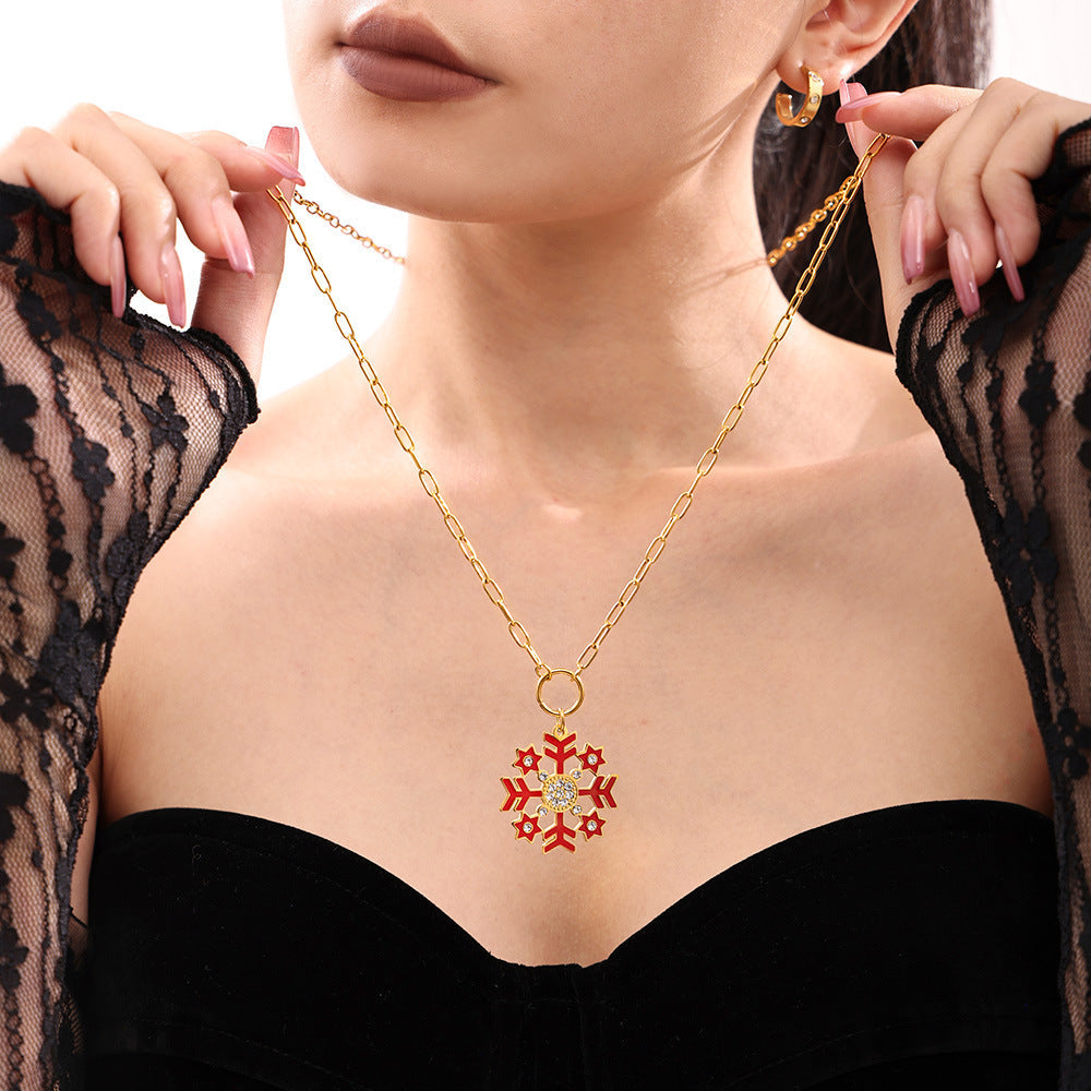 Zircon Snowy Pendant Long Chain Sweater Necklace