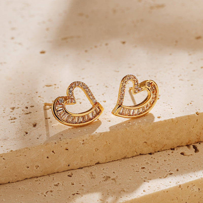 Zircon Irregular Heart Stud Earrings