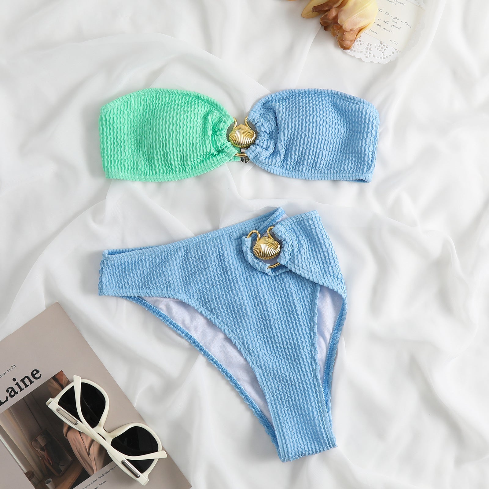 Wrinkle Seasheel Bandeau 2PCS Bikini Set