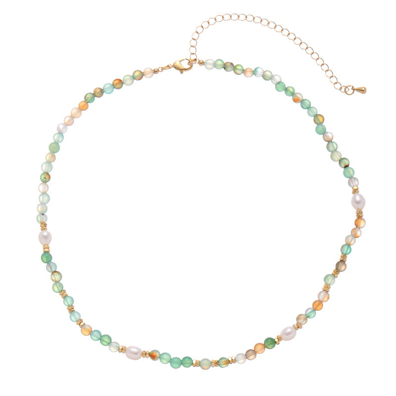 Peacock Green Zircon Pearl Layered Necklaces