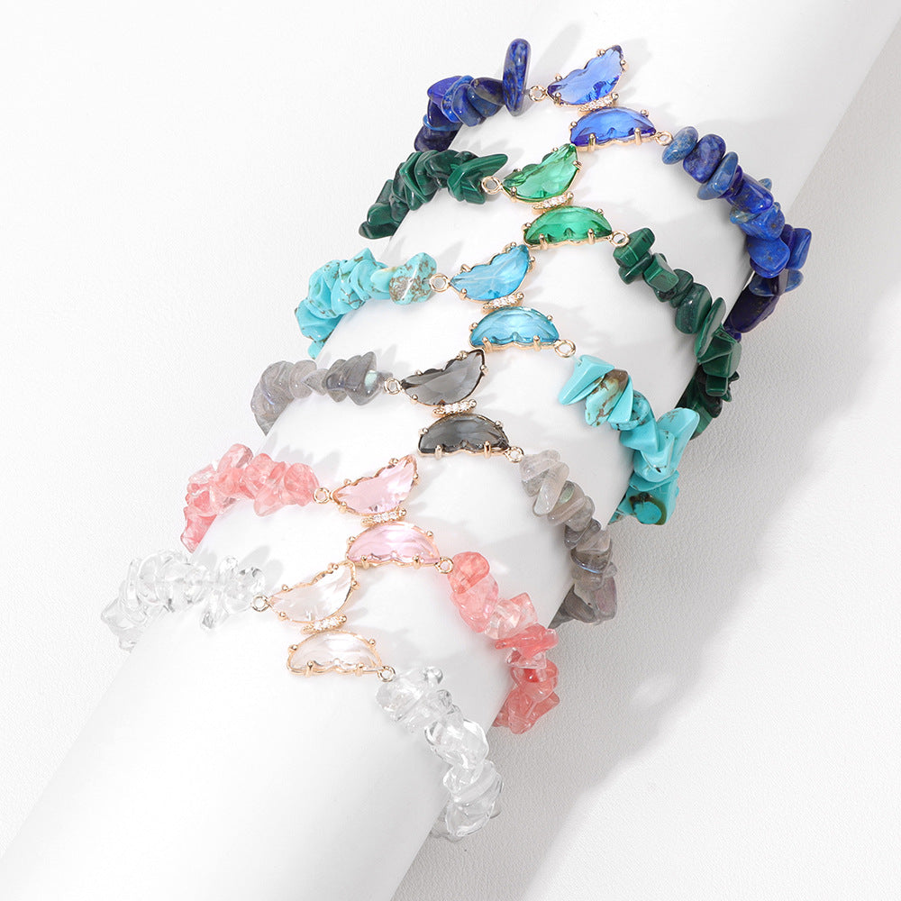 Irregular Stone Butterfly Crystal Beaded Bracelet