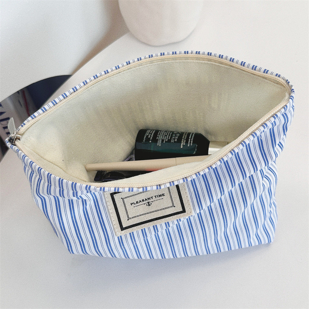 Striped Color Block Portable Make Up Bag