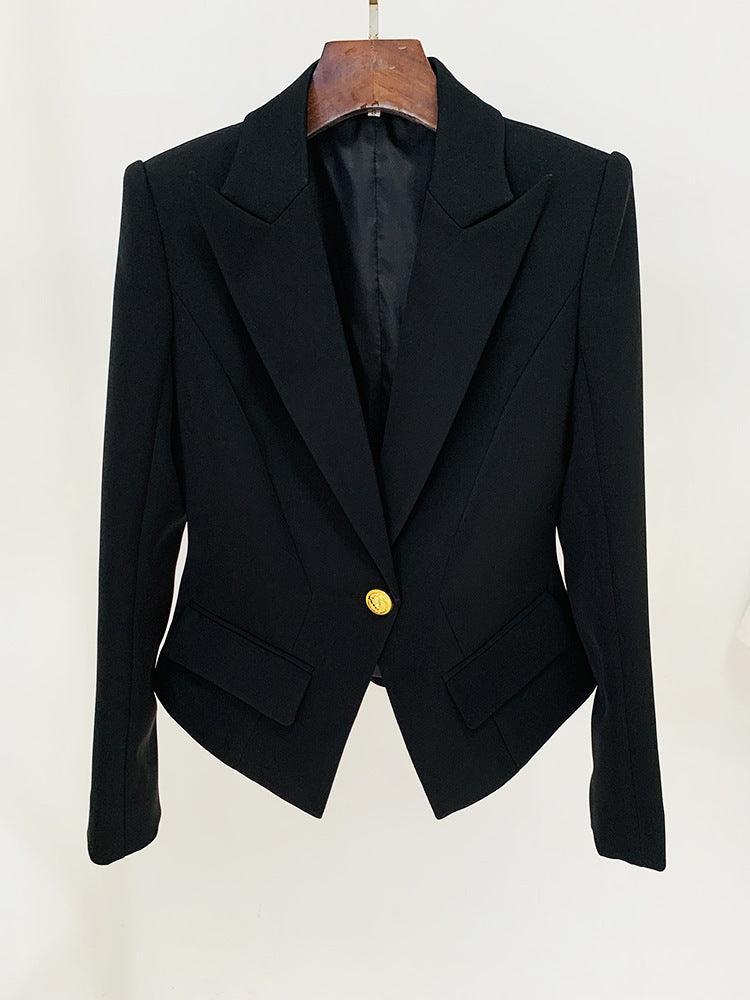 Ladies Solid Color Lapel Neck Blazer Coat
