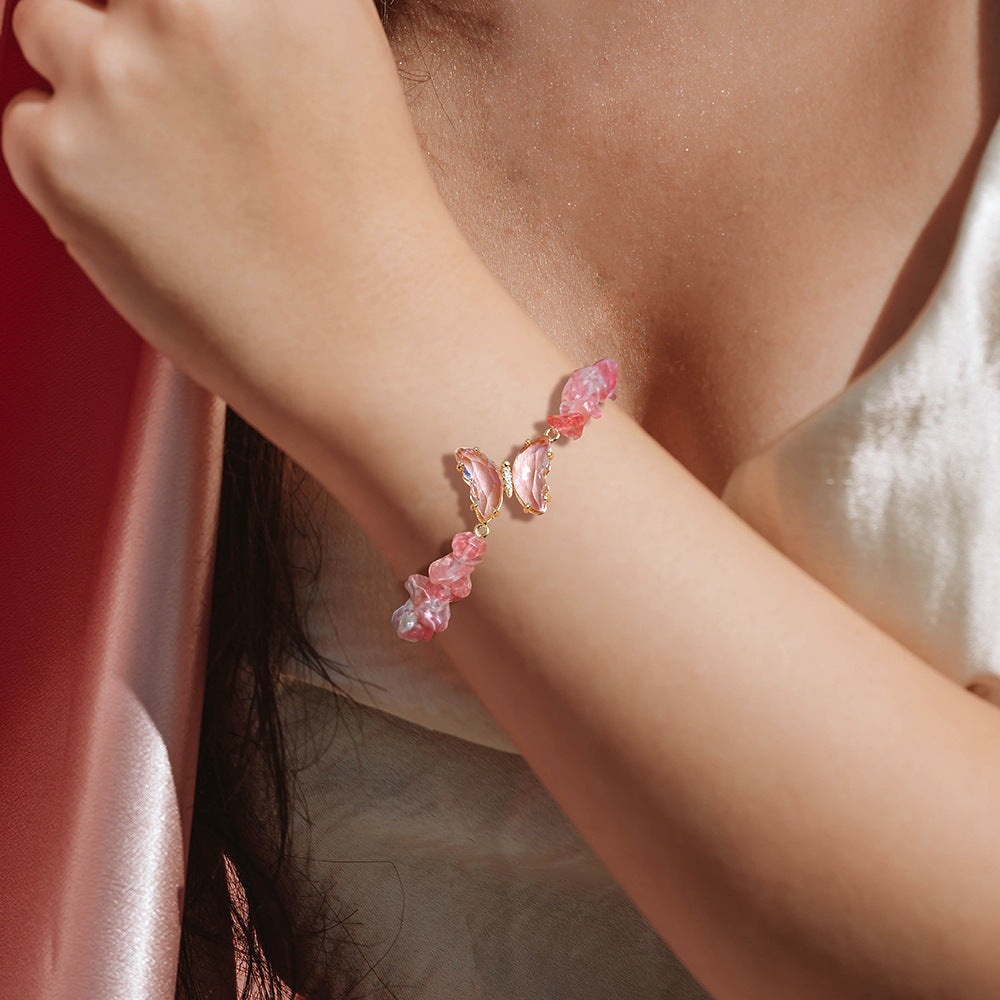 Irregular Stone Butterfly Crystal Beaded Bracelet
