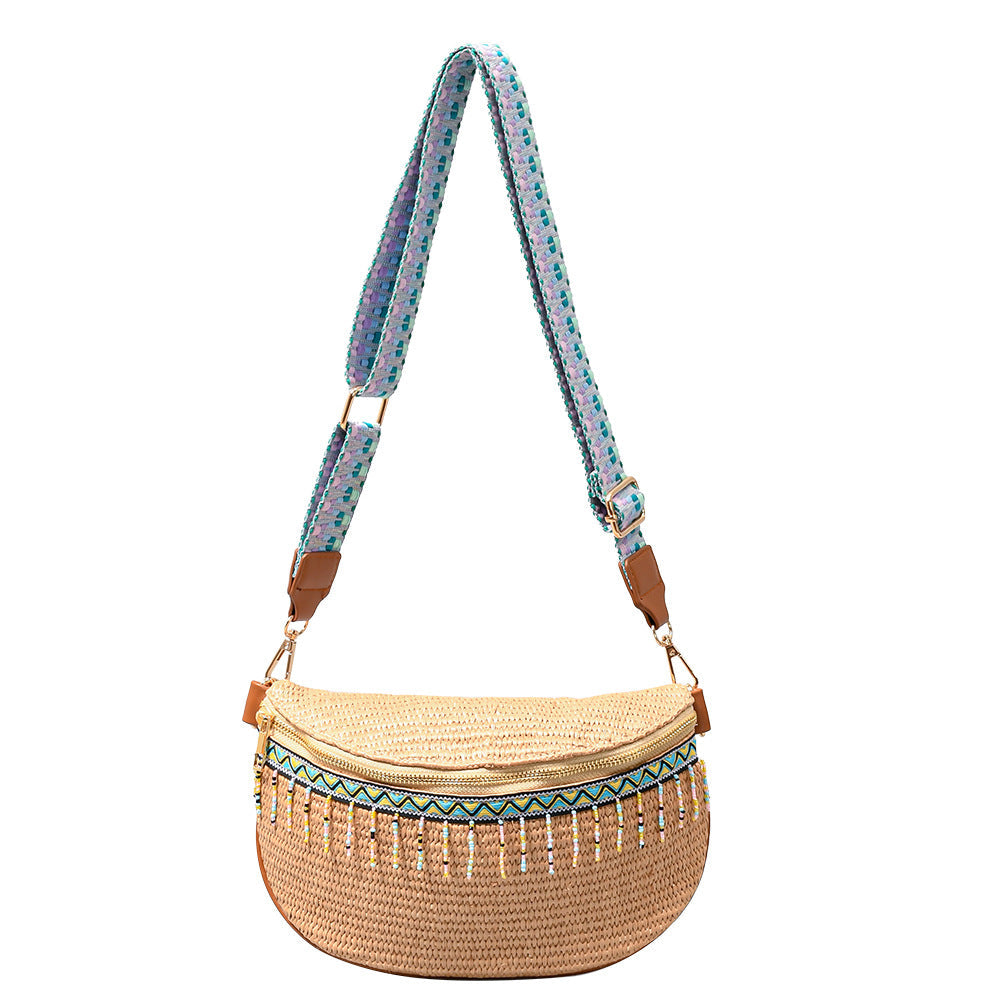 Woven Zipper Vacation Shoulder Bags