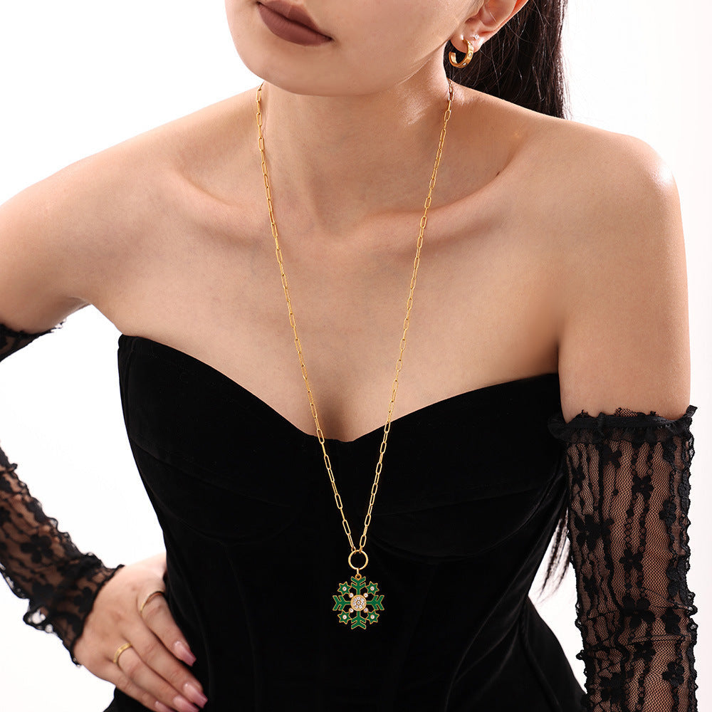 Zircon Snowy Pendant Long Chain Sweater Necklace