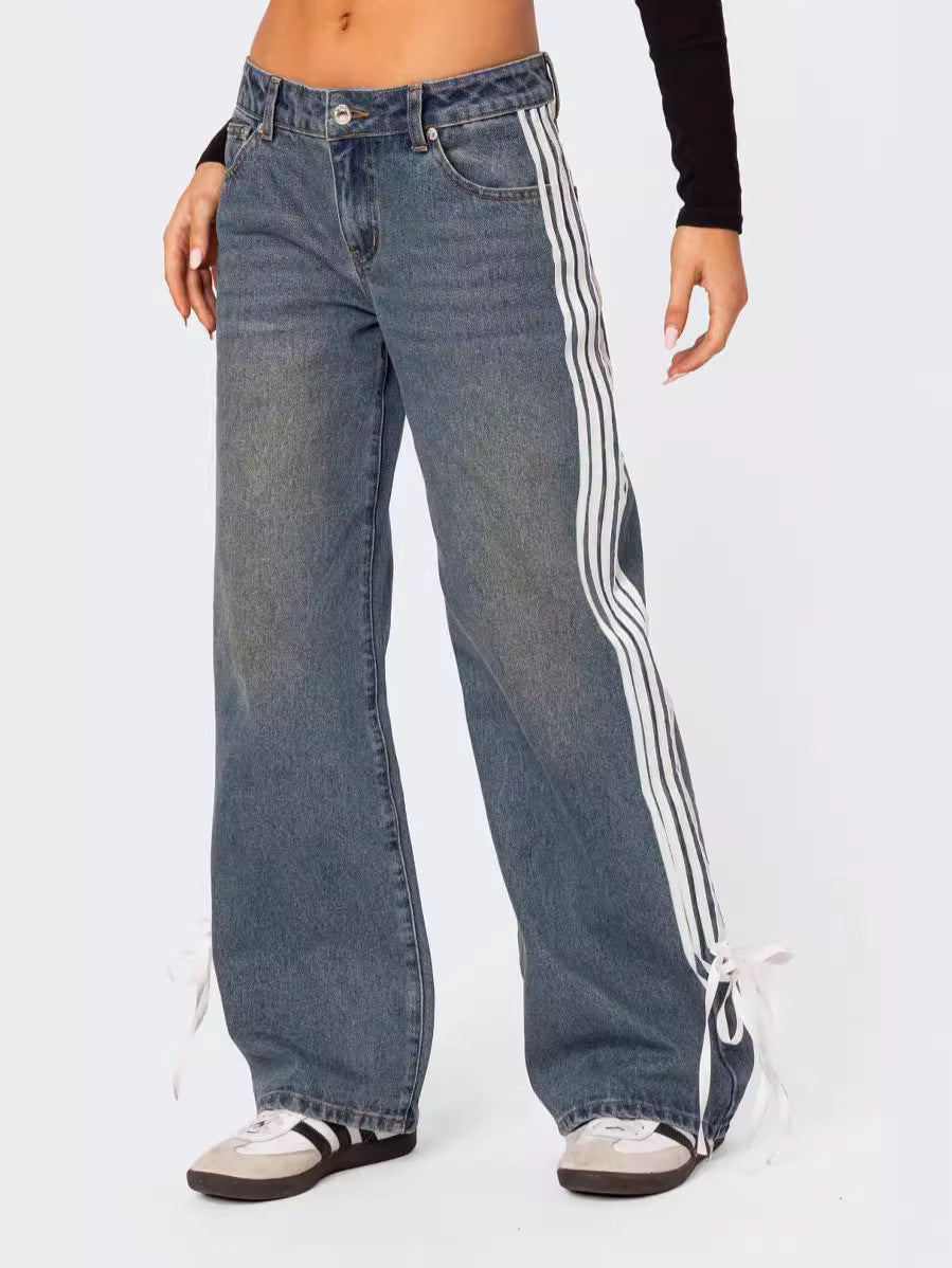 Low Collar Denim Pant Side Striped Jeans
