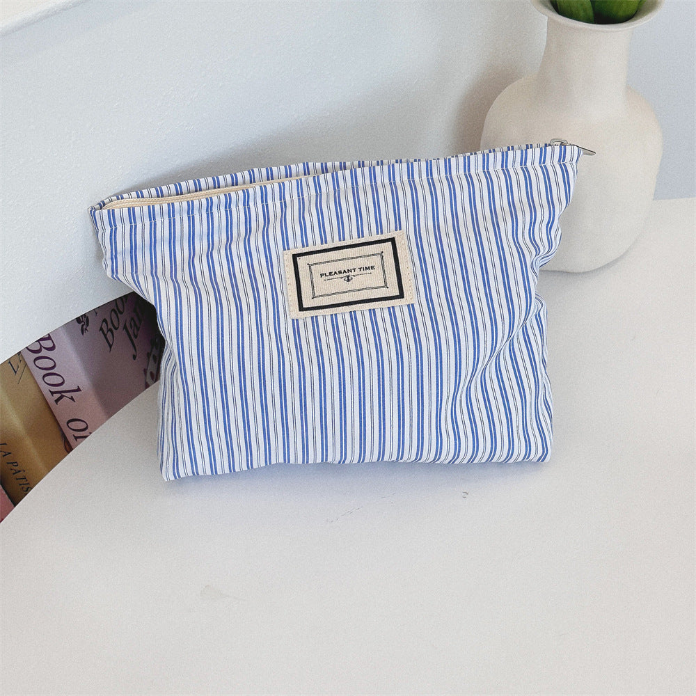 Striped Color Block Portable Make Up Bag