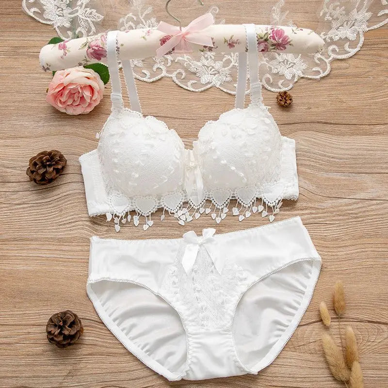 Lace Wire-Free Bra & Panties Set – Sexy Activewear Crop Top, Multi-Color
