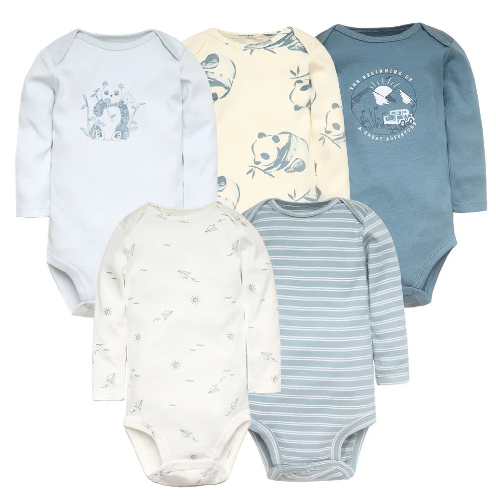 5PCS Baby Bodysuit Set: Long Sleeve Cotton Jumpsuits for Spring & Autumn (Boys & Girls)