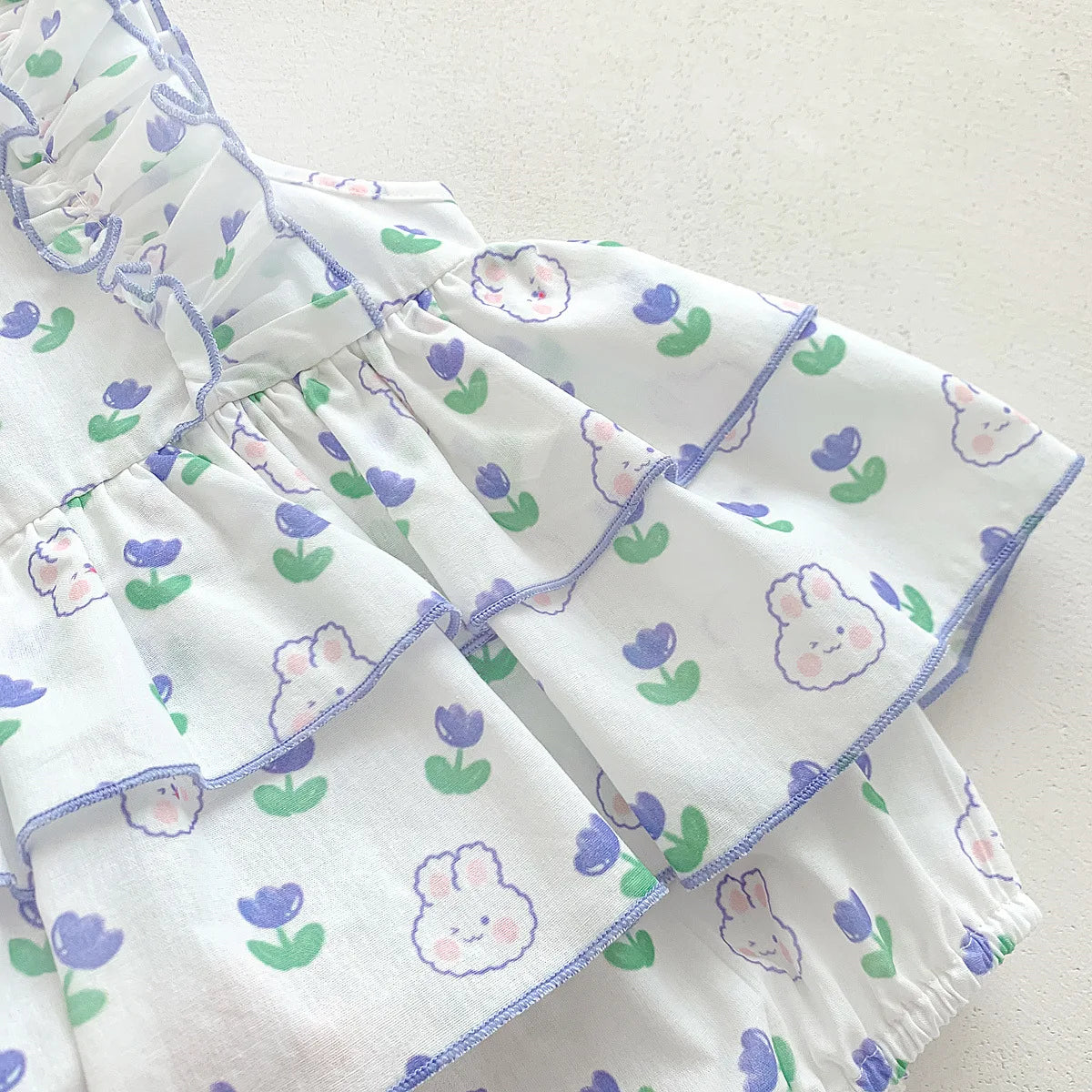 Baby Girl Romper: Summer Rabbit Print Cotton Bodysuit with Hairband