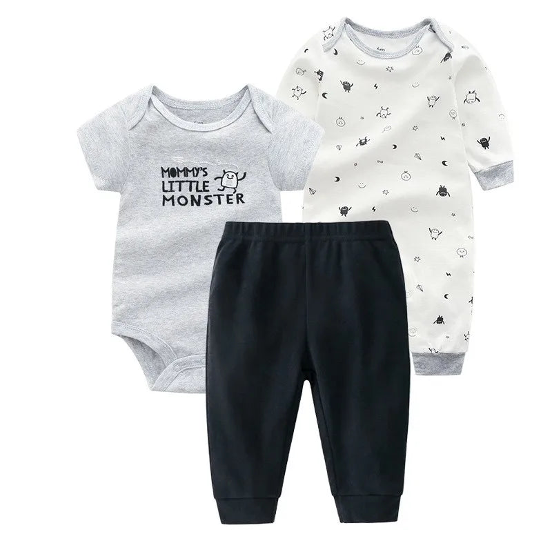 Autumn Baby Clothes Set: 100% Cotton Romper, Pants & Bodysuit (3PCS)