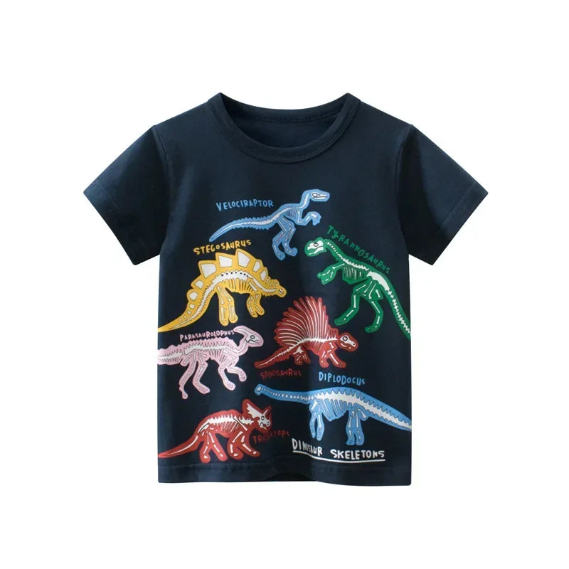 Kids’ T-Shirt – Cartoon Car Print, Short Sleeve, Cotton Tee for Boys & Girls