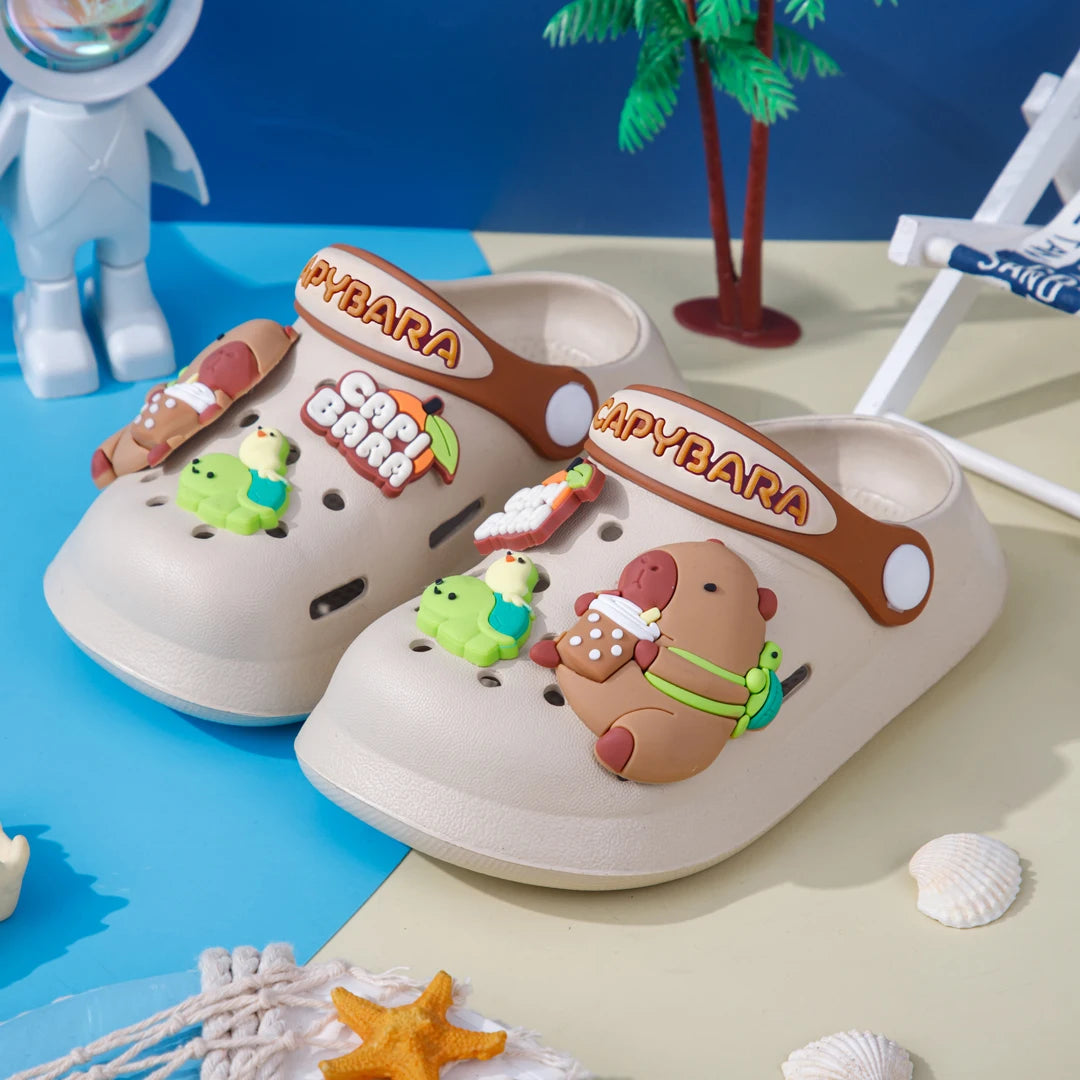 Kids' Capybara Clogs – Closed Toe, Slip-On, Lightweight & Breathable with Charms