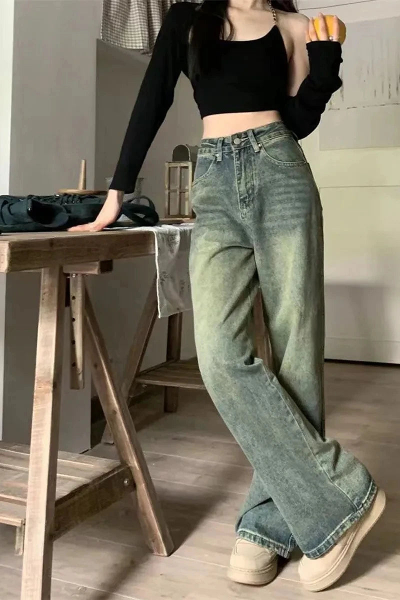 Y2K Baggy Wide-Leg Jeans for Women – High-Waist, Vintage 90s Streetwear Denim.