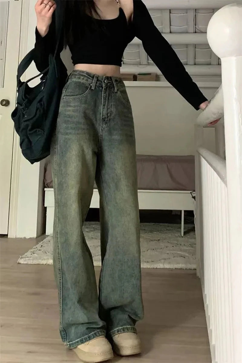 Y2K Baggy Wide-Leg Jeans for Women – High-Waist, Vintage 90s Streetwear Denim.