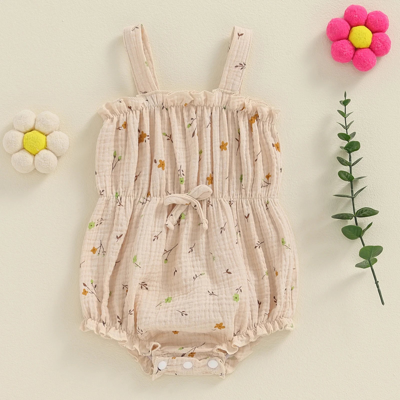 Lovely Newborn Baby Girl Romper: Sleeveless Bow Front Linen Bodysuit (0-18M)