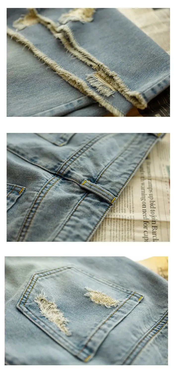 Capri Ripped Jeans for Women – High-Waist, Baggy, Wide-Leg Denim, Summer Streetwear.