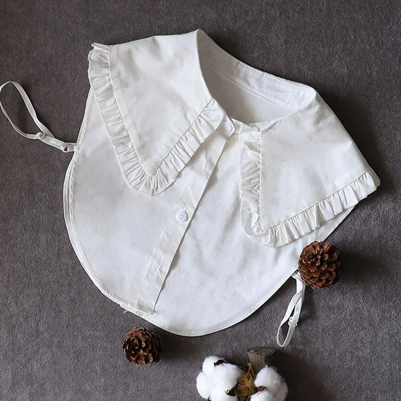 Fashion Denim Ruffle Fake Collar Shirt for Women, Detachable Lapel, Tie Half Blouse.