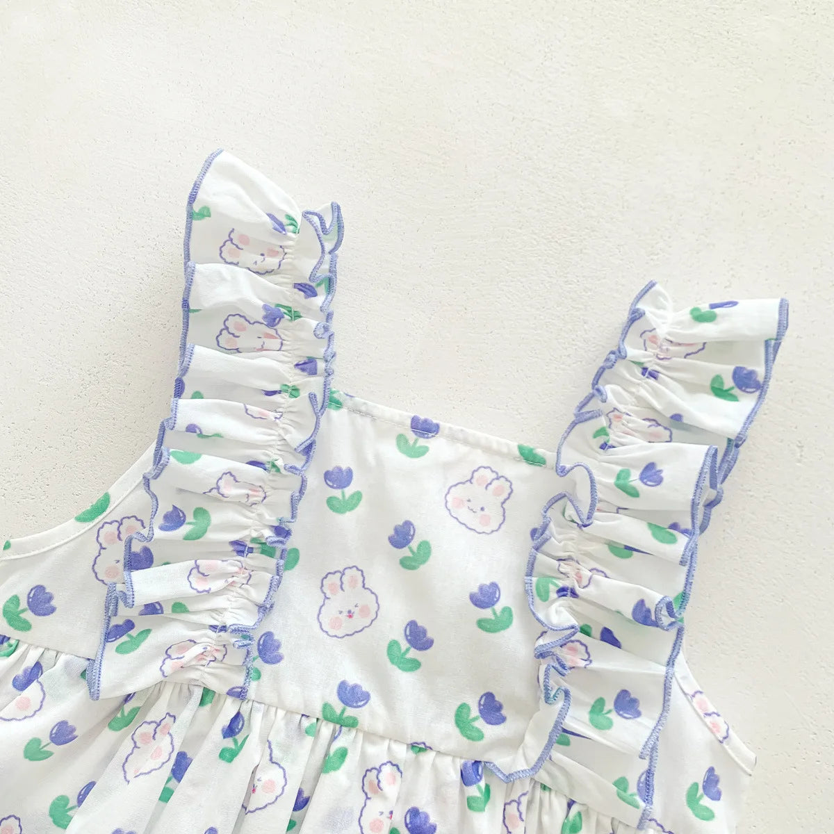 Baby Girl Romper: Summer Rabbit Print Cotton Bodysuit with Hairband