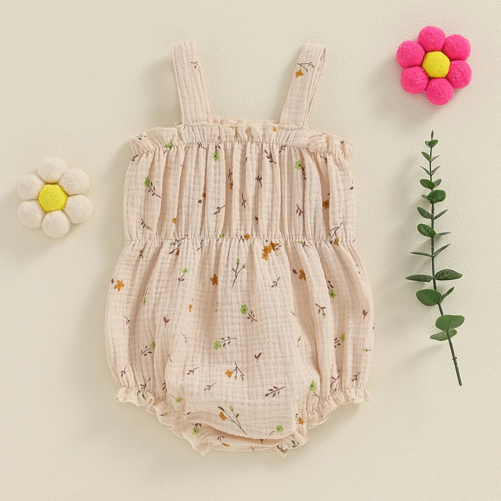 Lovely Newborn Baby Girl Romper: Sleeveless Bow Front Linen Bodysuit (0-18M)