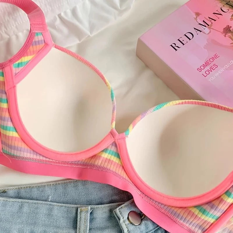 Sexy Dopamine Rainbow Bra for Women – Seamless, Steel Ring-Free, Bralette Lingerie.
