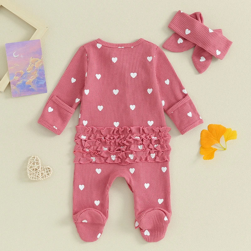 Lioraitiin 0-6M Baby Girl Valentine's Outfit: Ruffle Romper & Headband Set
