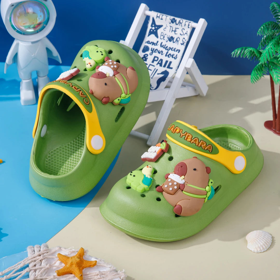 Kids' Capybara Clogs – Closed Toe, Slip-On, Lightweight & Breathable with Charms