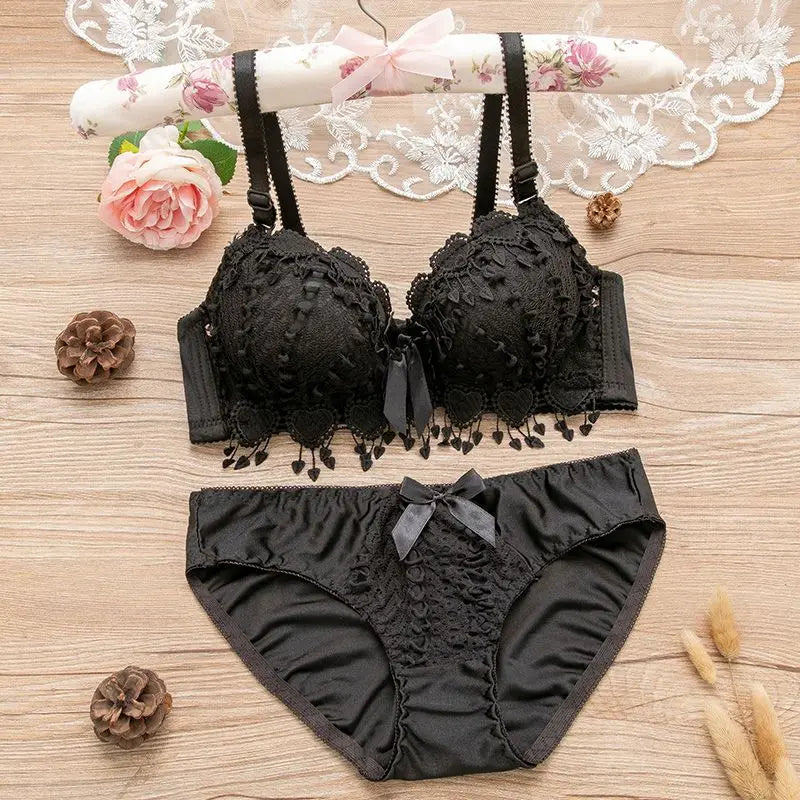 Lace Wire-Free Bra & Panties Set – Sexy Activewear Crop Top, Multi-Color