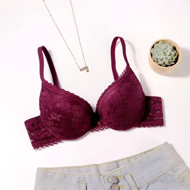 Beauwear 3/4 Cup Plunge Bra – Sexy Lace, Thin Molded Cup, Unlined Underwire (B-C Cup)