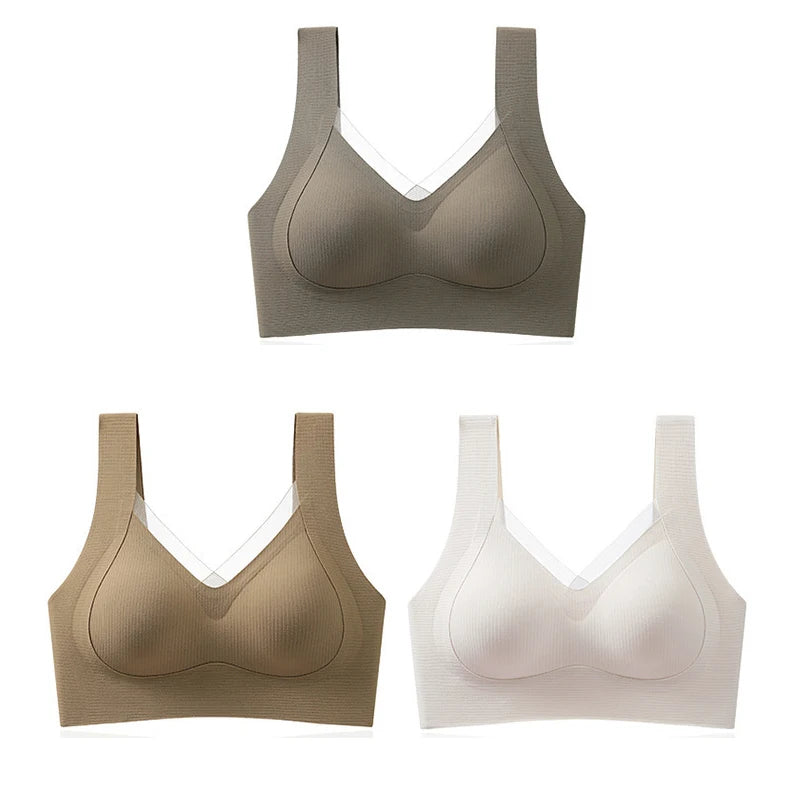 3pcs Women’s Wireless Sport Bralette – Breathable, No-Trace, Large Size Comfort
