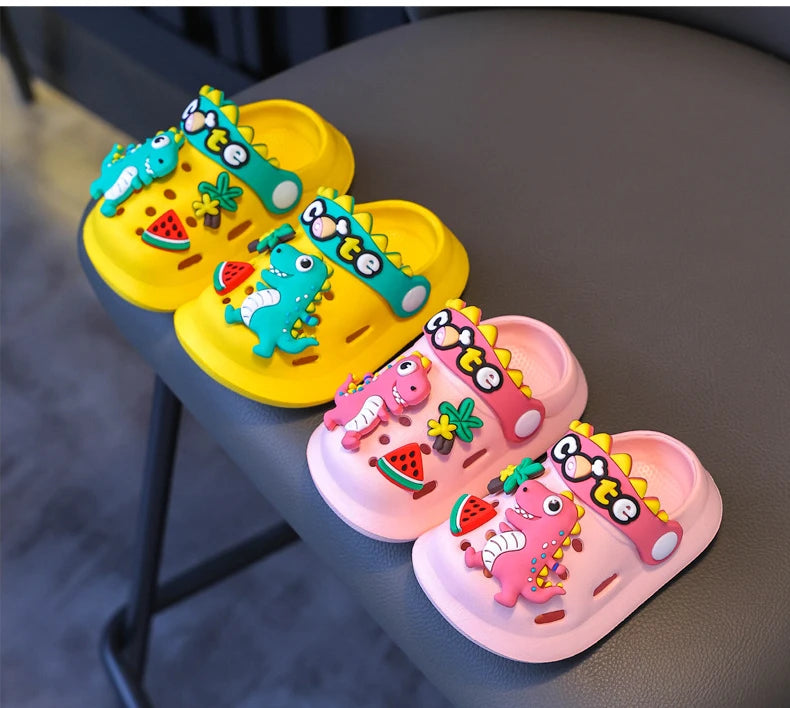 Kids' Summer Slippers – Dinosaur DIY Sandals, Soft Anti-Skid Beach Shoes