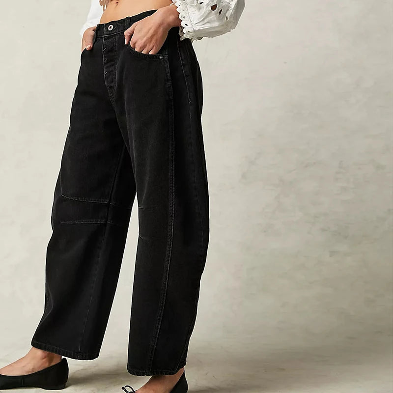 Y2K Wide-Leg Jeans for Women – Loose, Low-Waist, Cropped Denim with Pockets.