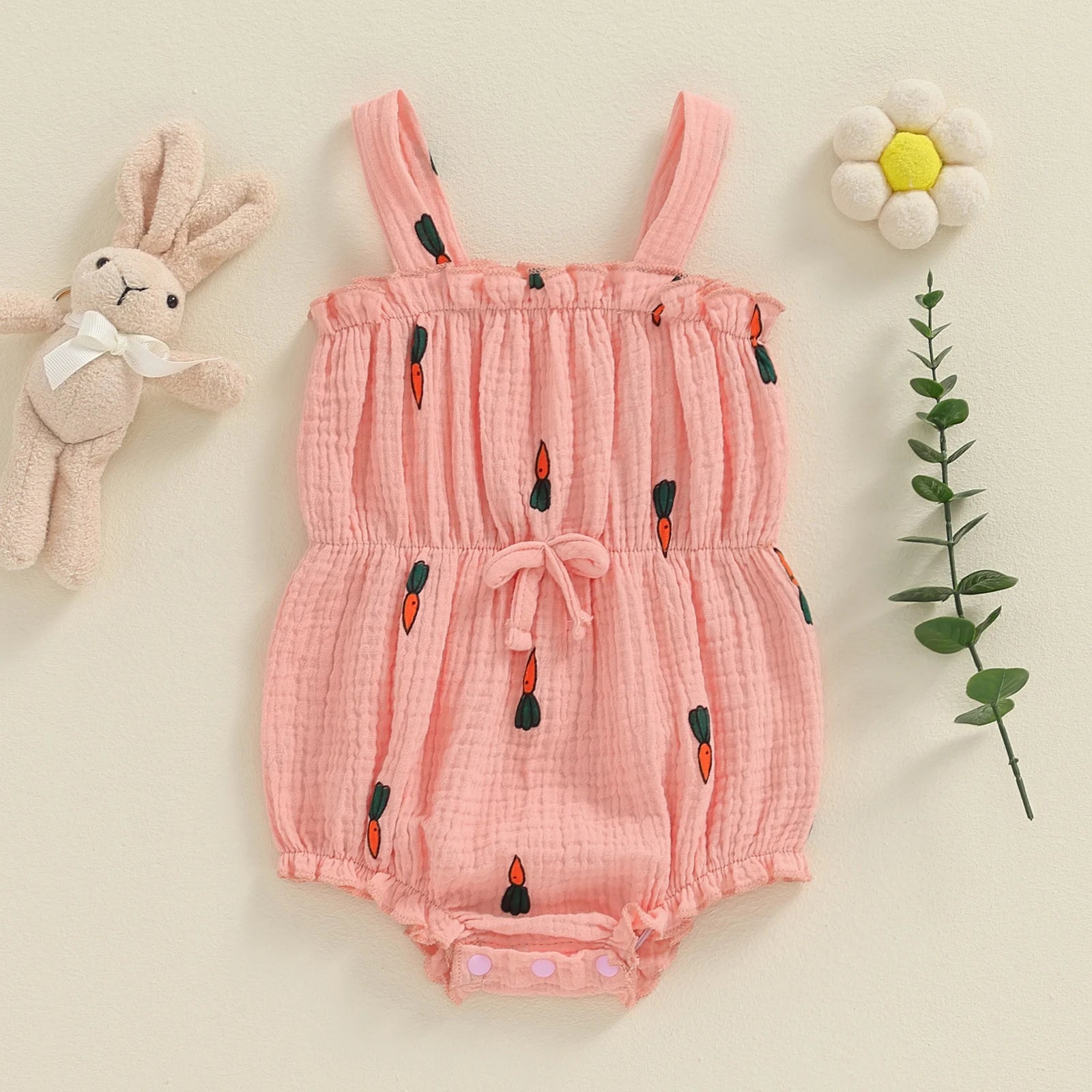 Lovely Newborn Baby Girl Romper: Sleeveless Bow Front Linen Bodysuit (0-18M)