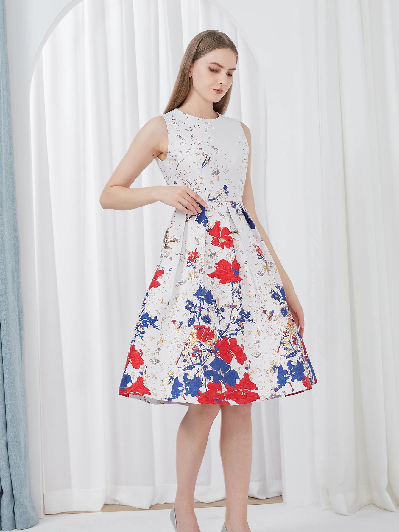 DEVCHATA Women’s Elegant Flower Jacquard Summer Ball Gown Party Dress