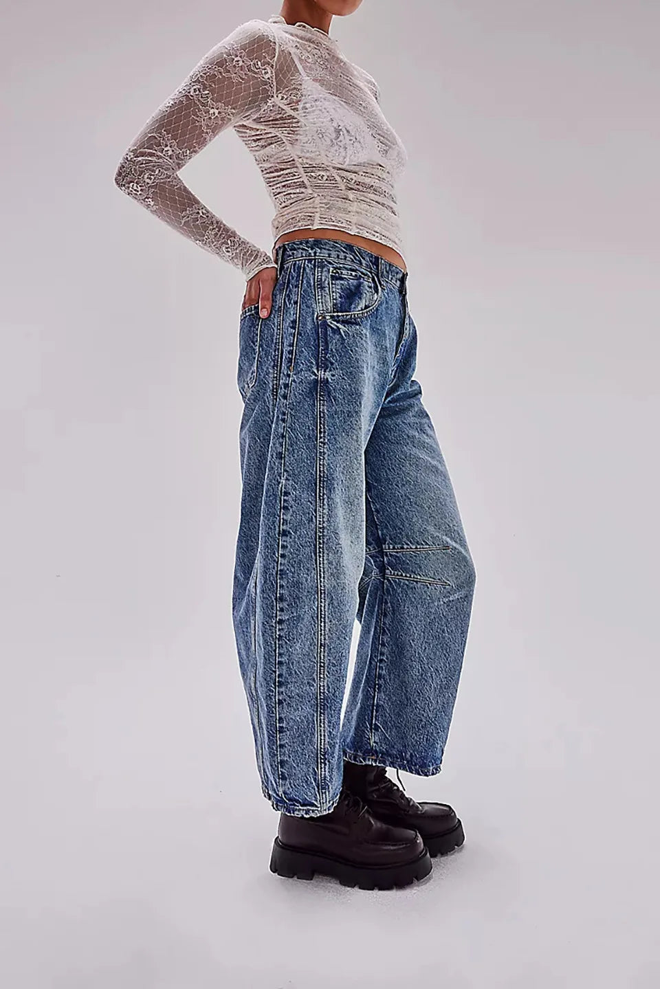 Washed Wide-Leg Jeans for Women – High-Waist, Vintage, Loose Fit, Ankle Length,