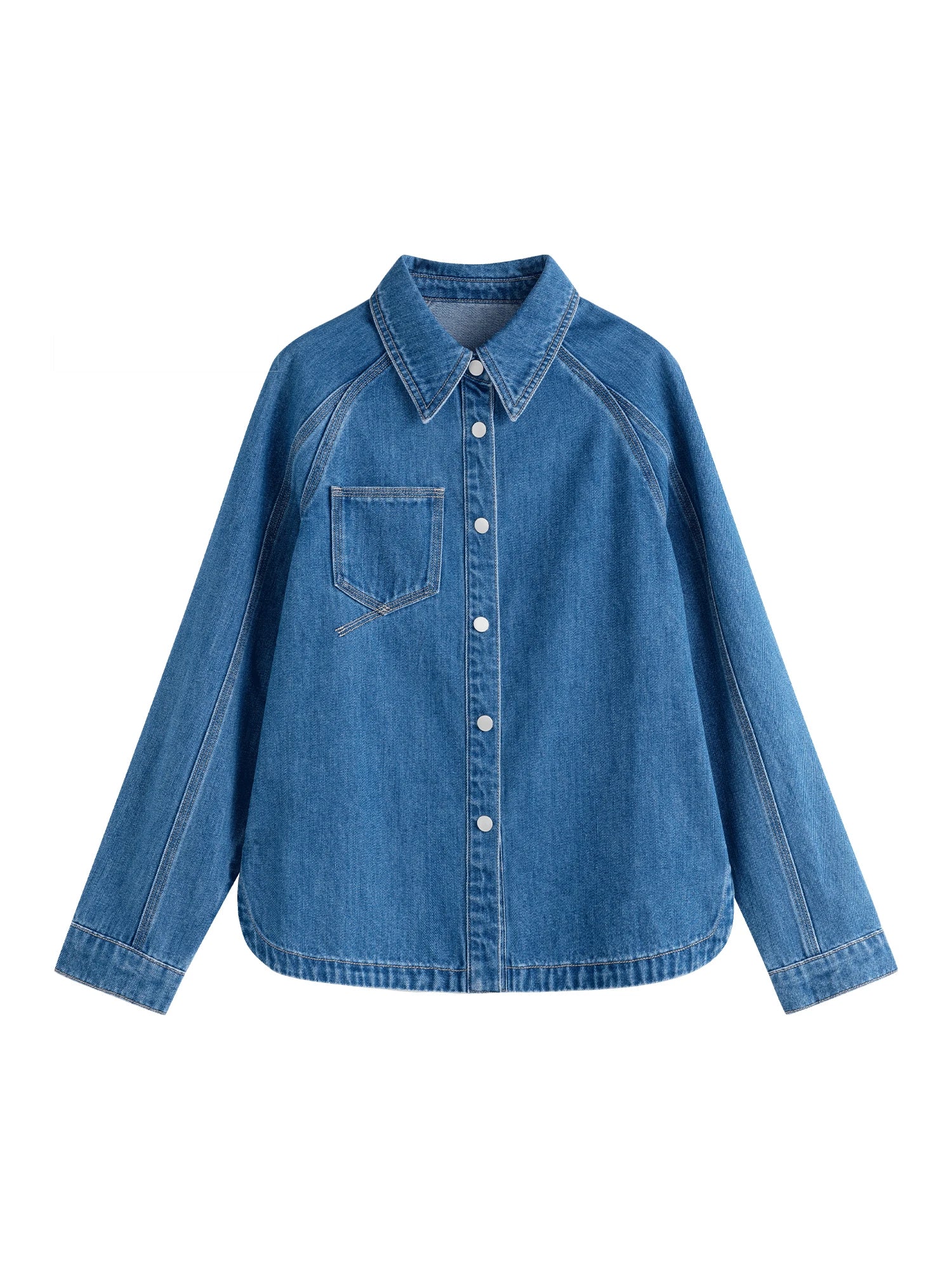 ZIQIAO Women's Loose Denim Shirt, Blue, Long Sleeve,