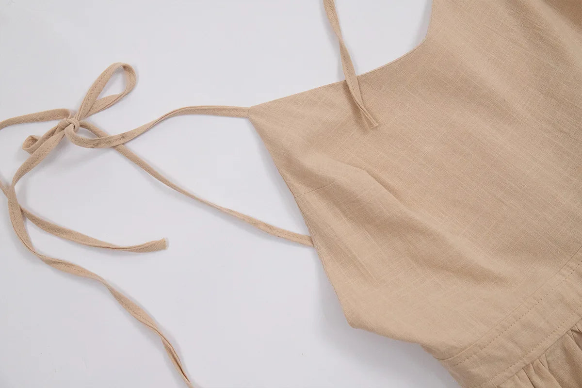 Backless Pleated Halter Dress – Summer Casual Beach Vacation
