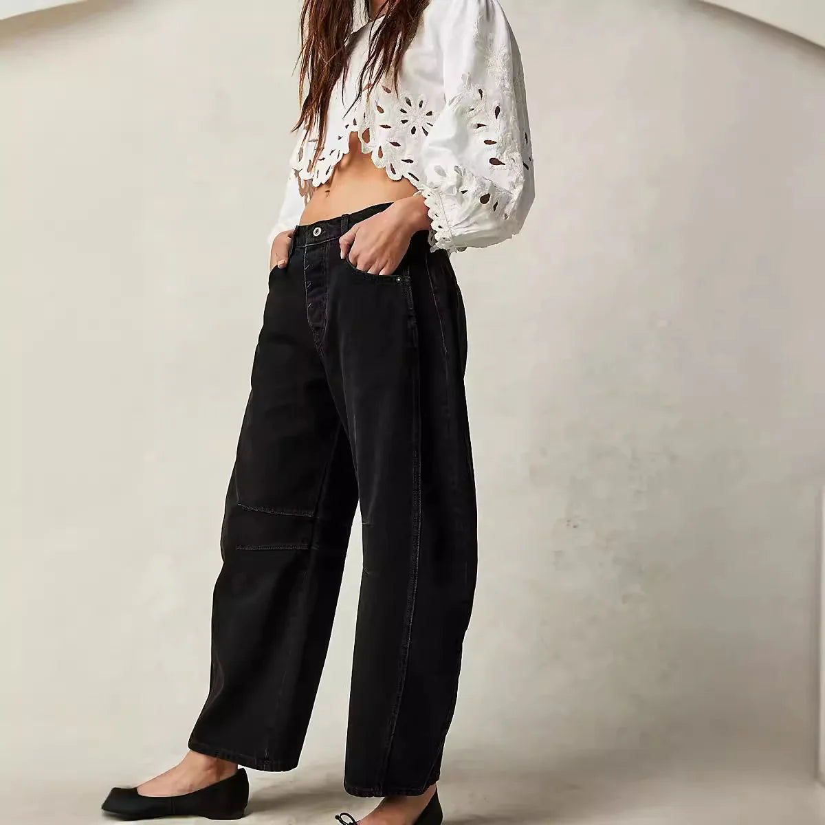 Washed Wide-Leg Jeans for Women – High-Waist, Vintage, Loose Fit, Ankle Length,