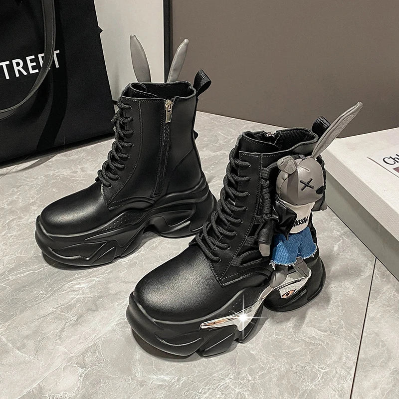 Women's Thick-Soled Wedge Heel Lace-Up Boots – Fashion Winter Vulcanized Shoes