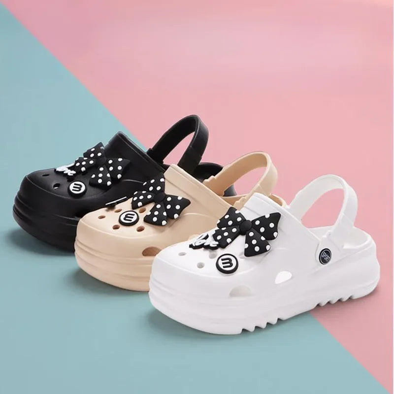 Women's Clogs – New Fashion Slippers with Cute DIY Bows, Outdoor Beach Slides for Girls