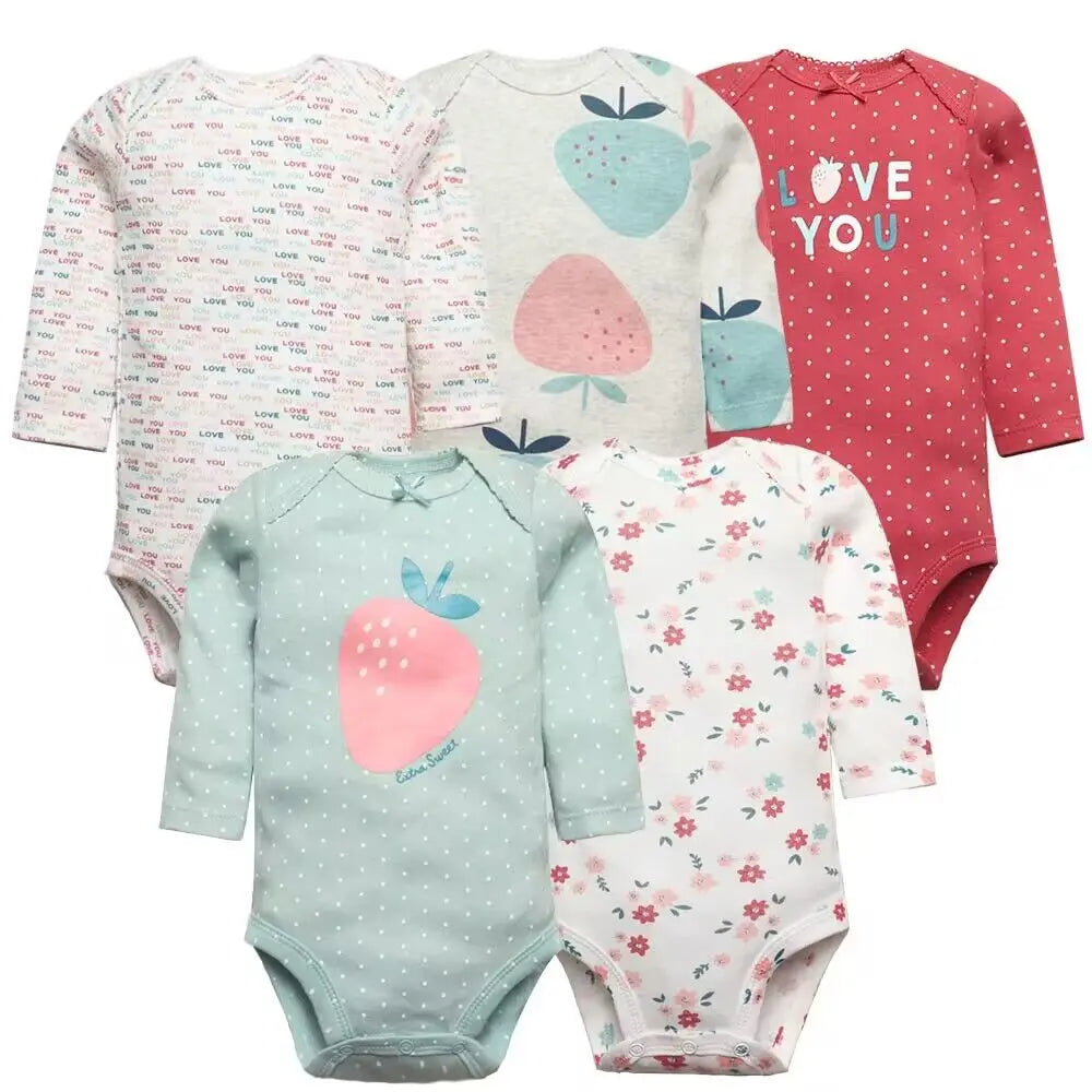 5PCS Baby Bodysuit Set: Long Sleeve Cotton Jumpsuits for Spring & Autumn (Boys & Girls)