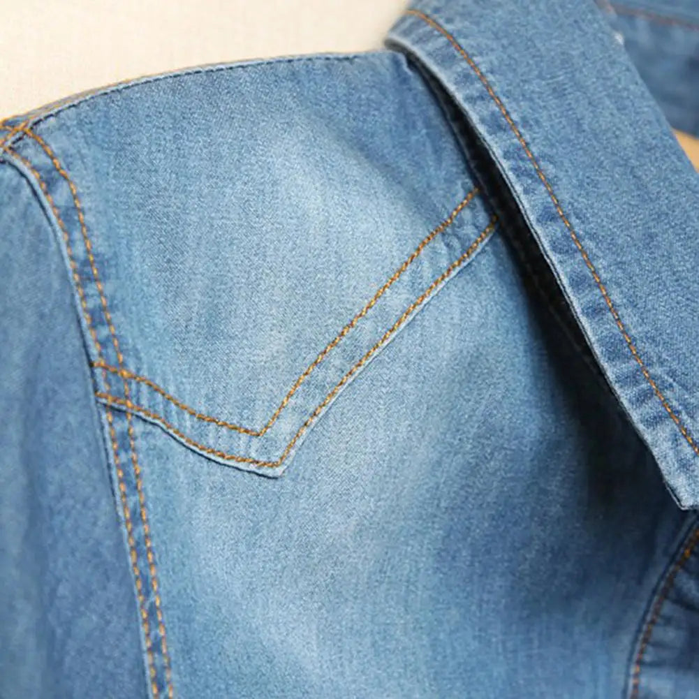 Tie Knot Denim Jacket, Cropped Length, Single-Breasted, Lace-Up Blue Jeans Cardigan.