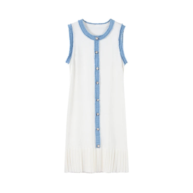 Y2K Women’s Denim Patchwork Dress – Sleeveless, Slim Fit, Casual Streetwear