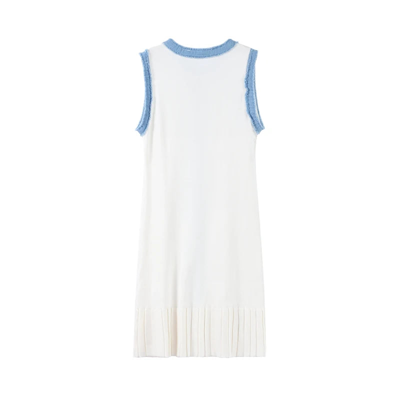 Y2K Women’s Denim Patchwork Dress – Sleeveless, Slim Fit, Casual Streetwear