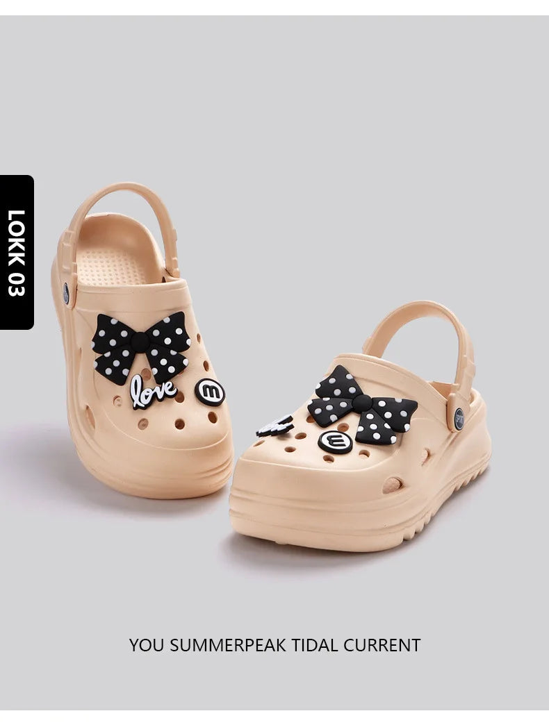 Women's Clogs – New Fashion Slippers with Cute DIY Bows, Outdoor Beach Slides for Girls