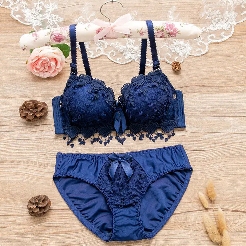 Lace Wire-Free Bra & Panties Set – Sexy Activewear Crop Top, Multi-Color
