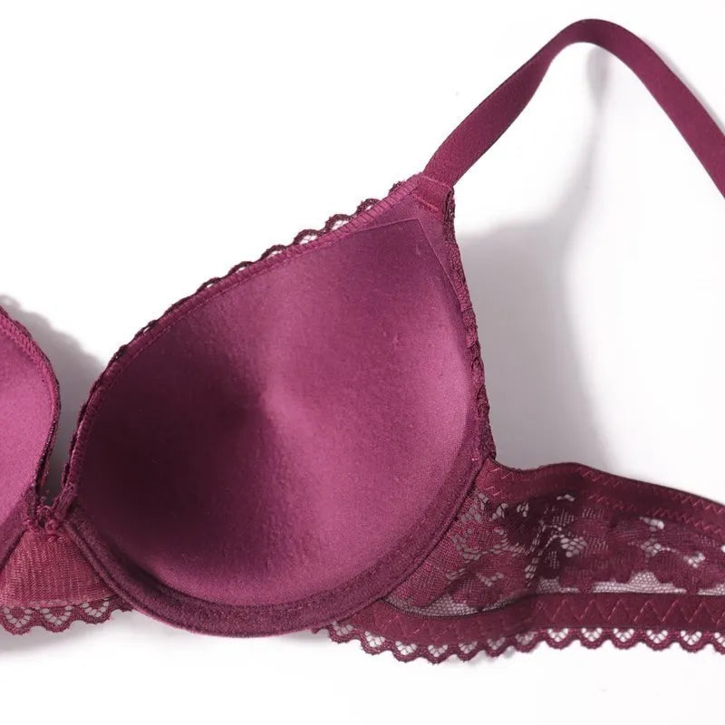 Beauwear 3/4 Cup Plunge Bra – Sexy Lace, Thin Molded Cup, Unlined Underwire (B-C Cup)