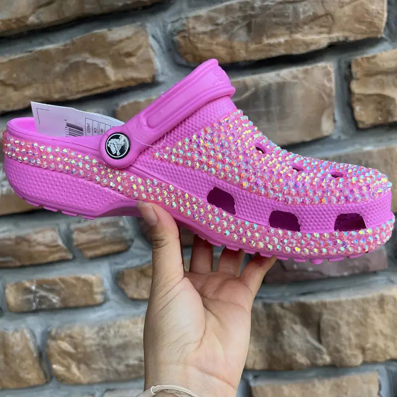 Women’s Diamond & Pearl Slippers – Fashion Handmade Summer Hole Shoes