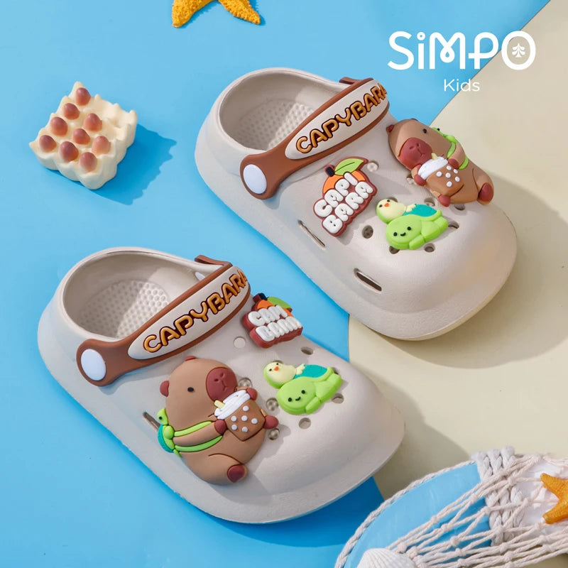 Kids' Capybara Clogs – Closed Toe, Slip-On, Lightweight & Breathable with Charms
